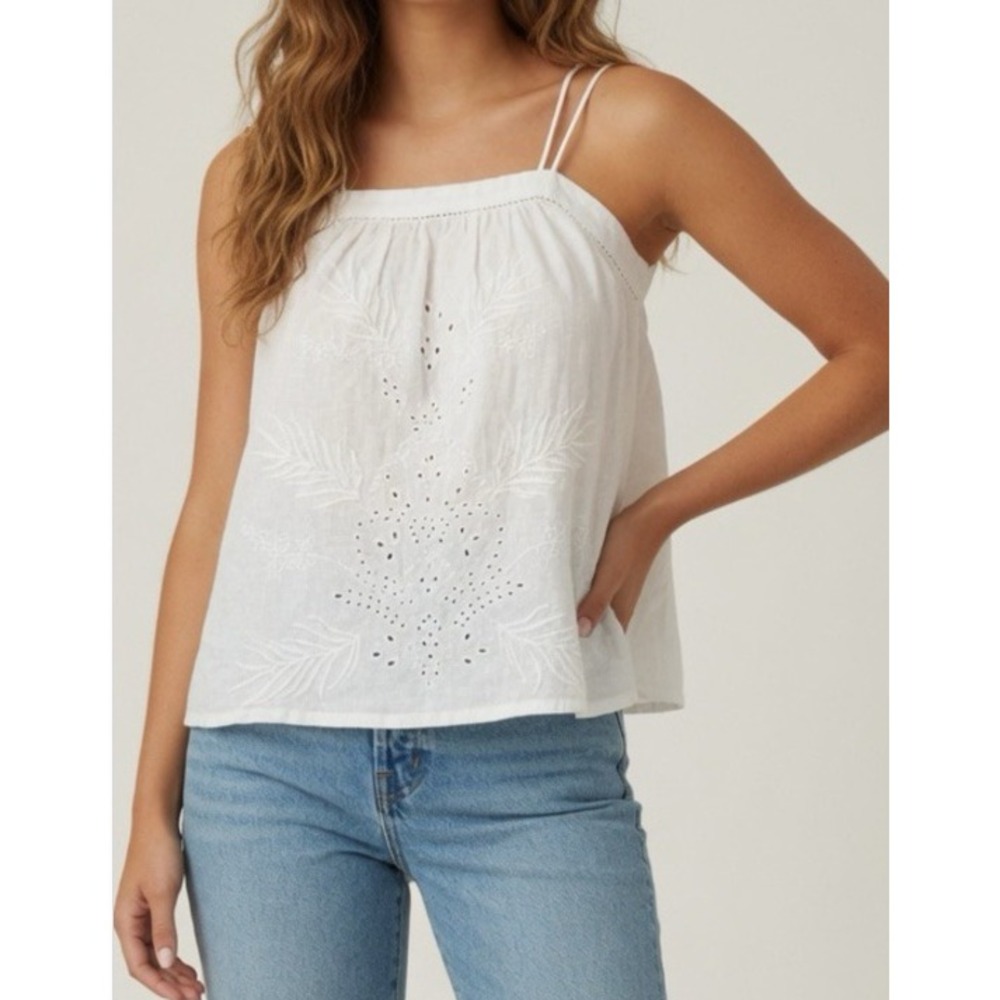 Gap‎ Womens Boho Cottagecore Tank Top Eyelet Embroidered Linen Blend 2  Airy